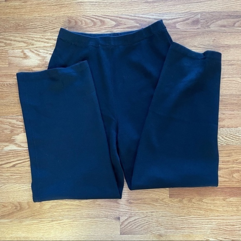 St. John Basics Black Santa Knit Pants SZ 12‎ Elastic Waist Pull On Wide Leg